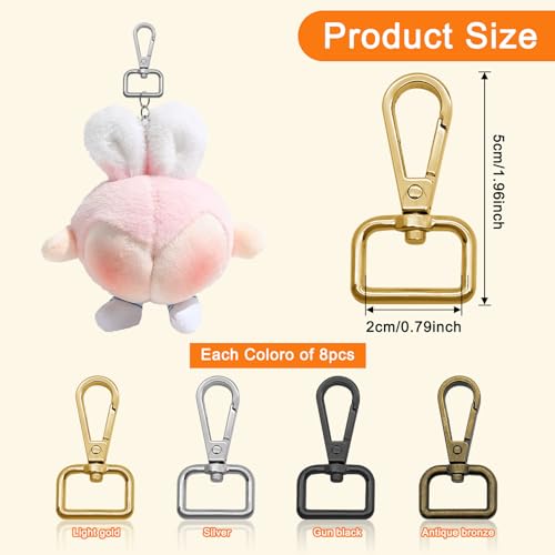 32pcs Metal Swivel Lobster Clasp Hooks, 3/4” Swivel Clasps D Rings Purse Hardware Push Gate Snap Hooks Trigger Clips for DIY Crafts Keychain Handbag Making(4 Colors, 2cm Inside Diameter) - color: 32pcs,3/4”