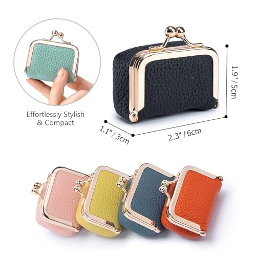 Genuine Leather Mini Jewelry Box Coin Purse for Women,Solid Color Kiss Lock Jewelry Case Organizer,Mini Travel Ring Box - color: Blue
