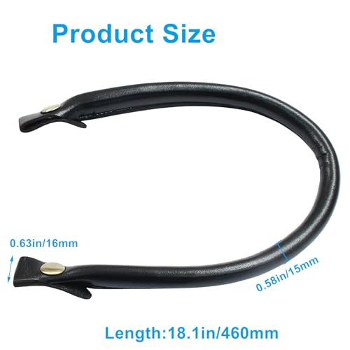 Waziaqoc Black Leather Purse Handles, 2 Pcs, 0.5" x 15.7" | Shoulder Strap, Replacement Handles, With Button, DIY Making Accessories - color: Black