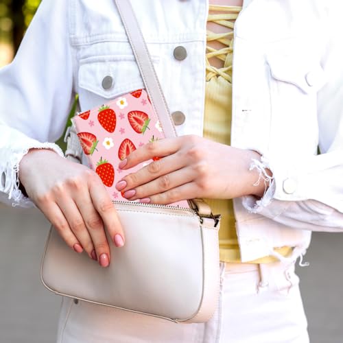 PU Leather Passport Holder Cover 5.9×4.3 Inch with Credit Card Slot Boarding Pass Slot Combo Blocking Passport Holder Wallet Cover Case for Travel Boarding Essentials(Strawberry Flower) - color: Strawberry Flower