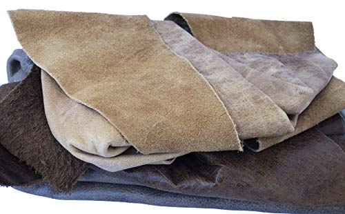 Premium Genuine Leather Scraps - Large Leather Pieces for Crafting - 2 LBS Brown - Beige - 2-8 Pieces