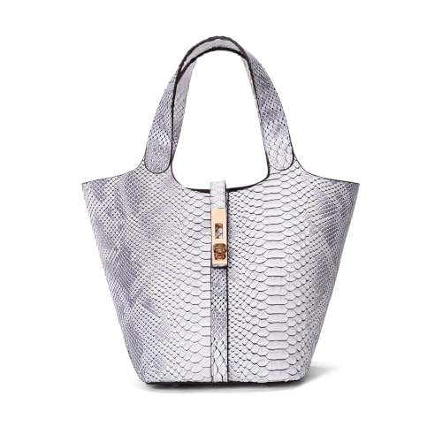 Tote Bag for Women Top Handle Handbag Satchel Bag for Women Vegan Leather Lock Design Bucket Purse for Work Evening - color: Be