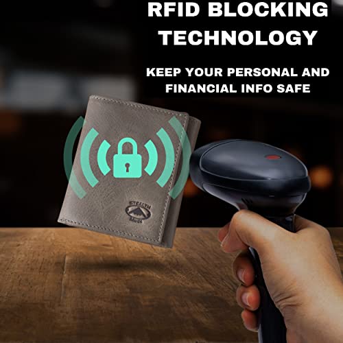 Stealth Mode Leather Trifold RFID Wallet For Men With Flip Out ID Holder - color: Grey
