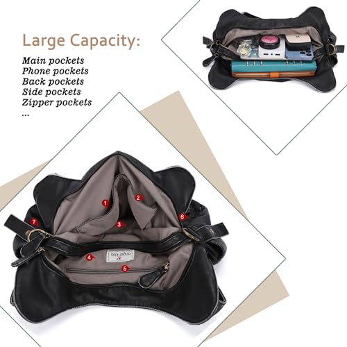 Angelkiss Hobo Purses and handbags for Women Satchel Handbag Women Purses Large Daily Shoulder Bags - color: 801black