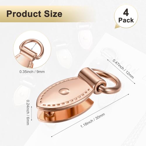 M METERXITY 4-Pack Bag Side Clip Buckle, Metal Purse Suspension Clasp Leaf Shape Handbag Chain Strap Connector with D Ring for Purse/Keyring/DIY Crafts Hardware Accessories [Rose Gold] - color: Rose Gold