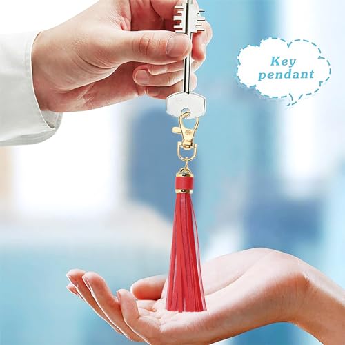 PENTA ANGEL 2Pcs 5.9'' Large PU Leather Tassel with Lobster Swivel Keychain Pendant for Handbag Backpack Jewelry Making (Red) - color: Red