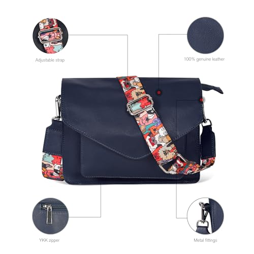 Ozora Genuine Leather Crossbody Purse for Women, Shoulder Bag - color: Blue Ndm W3