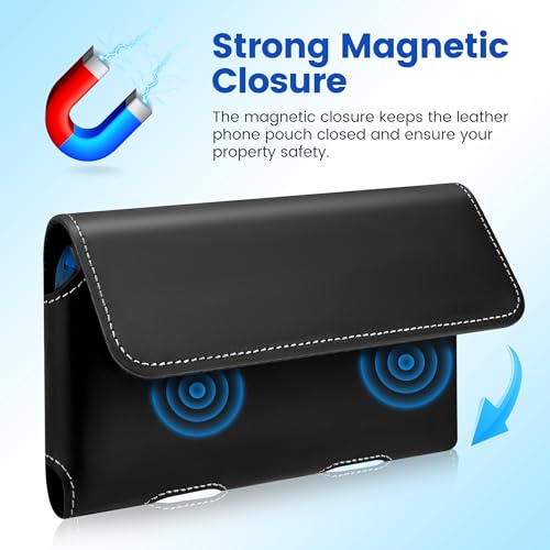 Gcepls Leather Phone Holster for iPhone SE, iPhone 8, 7, 6s, Premium Cowhide Leather Phone Belt Holder Pouch with Belt Clip, Magnetic Closure Cell Phone Holster Case (Fits Otterbox Commuter Case on) - color: Black, size: Small (5.6x2.95x0.6”)