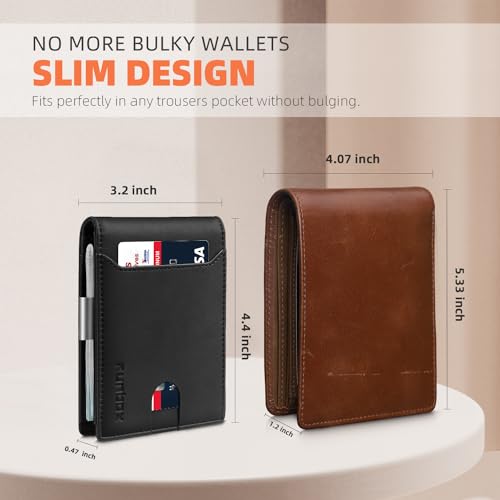 RUNBOX Slim Wallet for Men - RFID Blocking Leather Bifold with Money Clip | Minimalist Front Pocket Wallet Holds 11 Cards,Slim Thin Design,RFID Blocking Protection, Practical Birthday Gifts for Men - color: Bicolor Crazy Horse Black