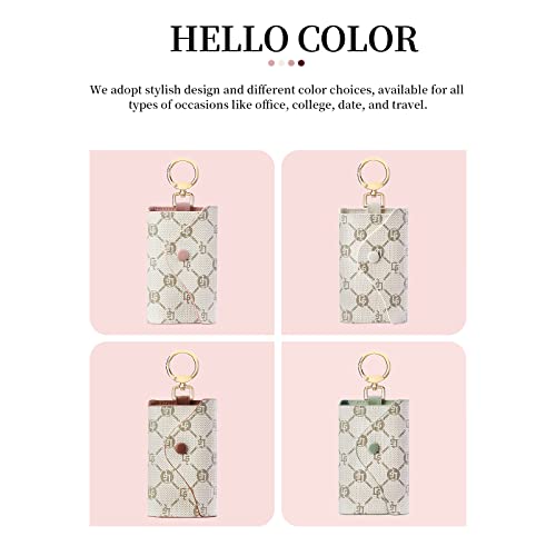 GOLF SUPAGS Women PVC Leather Car Key Chain Card Holder Wallet Pouch 6 Hook Snap Closure keys Money Organizer Case | Card Holder - color: Brown×White, style-2