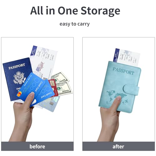 Passport Holder, Passport Cover with Credit Card Slot and Boarding Pass Slot Combo, Passport Wallet Case Book Travel Must Have, RFID Blocking Leather Travel Accessories, Light Blue - color: Light Blue