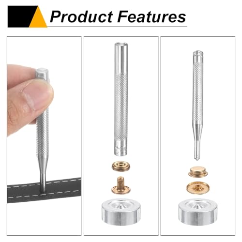 HARFINGTON 24Set Leather Snaps Fasteners Kit 15mm Dia Brass Press-Stud Cap Button 2.95" Length Metal Snap Buttons with 4 Install Tools for Coat Bag Leather Marine Boat Canvas, Gold - color: Gold, size: 15mm