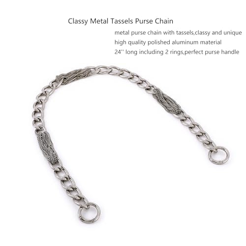 Yichain Classy Metal Tassels Bag Chains Purse Handles Shoulder Strap Replacement Charms Accessories (Silver Small 24'') - color: Silver Small 24''