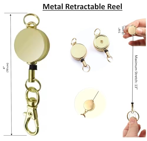 Genuine Real Leather ID Badge Holder with Lanyard & Retractable Reel, Top Grain Leather Vertical ID Holder & Lanyard, Gold Metal Keyring (Coffee) - color: 14 Id Holder & Lanyard - Coffee