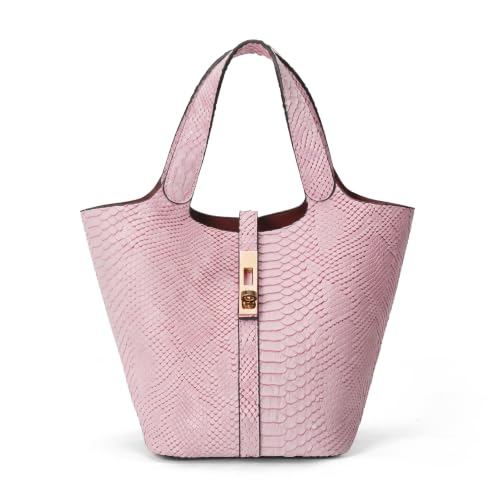 Tote Bag for Women Top Handle Handbag Satchel Bag for Women Vegan Leather Lock Design Bucket Purse for Work Evening - color: C