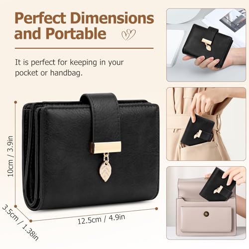 HUANLANG Small Wallets Women RFID Blocking Ladies Wallet with Zipper | Women’s Wallet Credit Card Holder, Leather, ID Window,Zipper Coin Pocket, Bifold,Perfect Gifts,Fits Small Purses,Travel,Black - color: Black