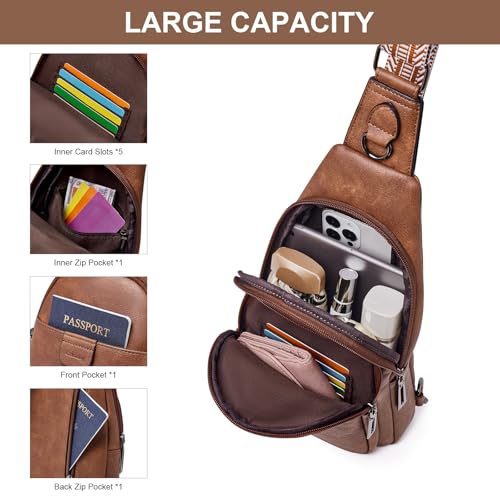 cakang Womens Sling Bag Crossbody Bags for Women Vegan Leather Sling Backpack Daypack Fanny Pack Crossbody Purse Travel - color: 4-brown