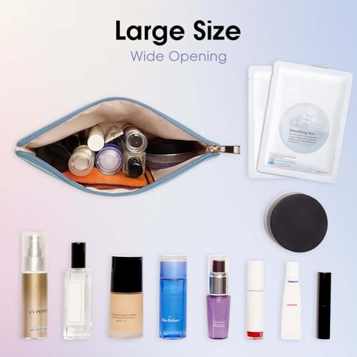 Wandering Nature Makeup Bag Small Cosmetic Bag for Purse 2 Pack Small Make Up Pouch Vegan Leather Cute Travel Pouch with Zipper for Women, Blue - color: Blue1