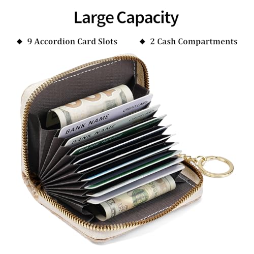RNIEGA Credit Card Holder RFID Blocking Small Wallet for Women Vegan Leather Card Case Wallets with Zipper Keychain - color: zz-Champagne Gold