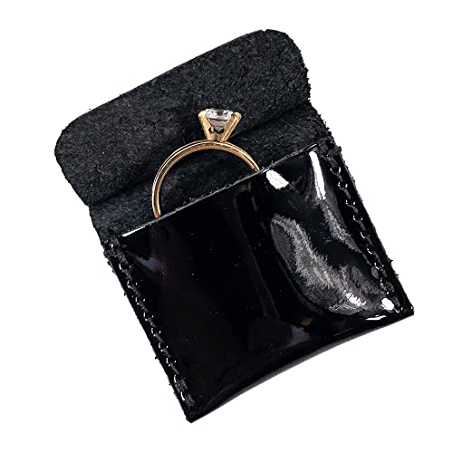 Hide & Drink, Wedding Ring Case, Engagement Pouch, Bride and Groom Jewelry Storage, Marriage Travel, Bearer, Proposal Holder, Full Grain Leather, Handmade, Obsidian - color: Obsidian