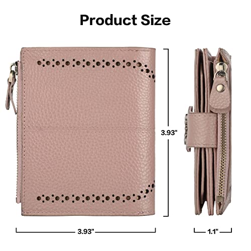Womens Leather Wallet Small Compact RFID Blocking Credit Card Case Purse with Zipper Pocket | Small - color: Pebbled Dark Pink