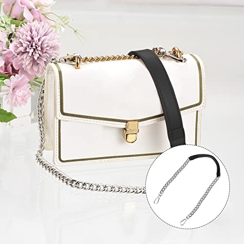 uxcell Purse Chain Strap, 39" Leather Iron Flat Chain Strap Handbag Chains Purse Handles Shoulder Replacement Strap (Black Strap Silver Chain) - color: Black, Silver, size: 39"