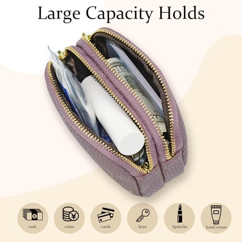 WOZEAH Leather Coin Purse for Women Small 2 Zipper Change Wallet with Key Ring Card Key Coin Cash Holder Pouch(Purple) - color: Purple