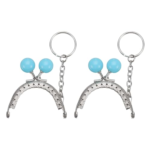 uxcell 2 Pcs Metal Purse Frame, 5cm/1.97" Beads Silver Kiss Lock Clasp Arch Embossing Bag Frames with Key Ring for Purse Making Clutch Bag Coin Purse, Sky Blue - color: Sky Blue