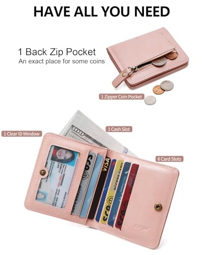 TFKGS Slim Wallet for Women rfid wallet women Small wallets woman Thin Credit Card Holder for womens wallet Vegan Leather Bifold Compact Pocket Ladies Mini Purse Blocking Pink - color: 2-Pink