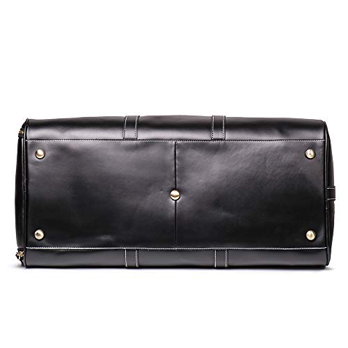 Leather Travel Duffel Bag, Classic Leather Weekend Bag Mens Gift Overnight Retro Sport Gym Carry on Luggage YKK Zipper (Black Oil) - color: Black Oil