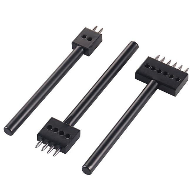 Leather Round Hole Punching Tool 3pcs Prong Punch Tool Set with 2/4/6 Prong Options for Precise Round Hole Punching DIY Leather Craft (5MM) - size: 5MM