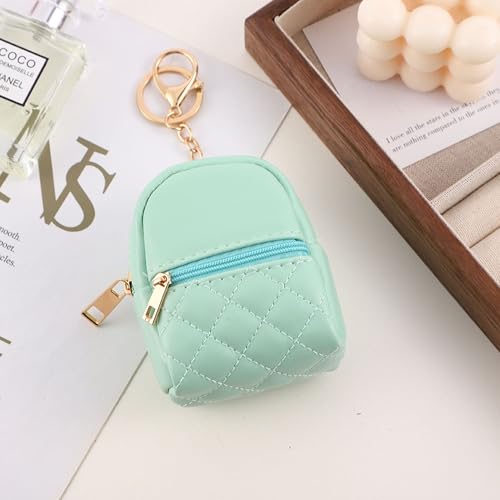 Mini Backpack Cute Cosmetic Bag for Women, Creative Cute Pendant Keychain Key-chains Keyrings PU Leather Makeup Bag Key Lipstick Card Holder Data Cable Organizer Zipper Pouch - color: Green