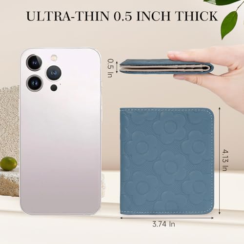 Small Wallet Women Slim RFID Leather Bifold Wallet Embossed Design | Compact design with ID window, card slots, and zipper coin pocket, ideal for daily travel, shopping, and gifts - color: 08-Peacock Blue
