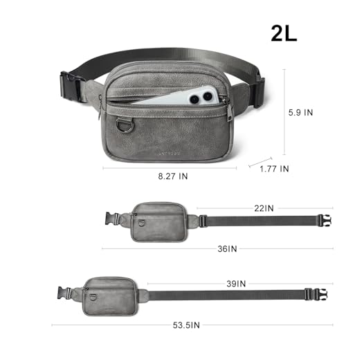 Leresas 2L Fanny Pack for Women Belt Bag Waist Purse Waist Bag Vegan Leather Fanny Pack Travel Waist Pouch Dark Grey - color: Dark Grey