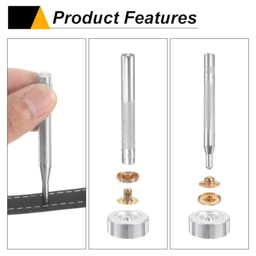 HARFINGTON 24Set Leather Snaps Fasteners Kit 17mm Dia Brass Press-Stud Cap Button 2.76" Length Metal Snap Buttons with 4 Install Tools for Coat Bag Leather Marine Boat Canvas, Gold - color: Gold, size: 17mm