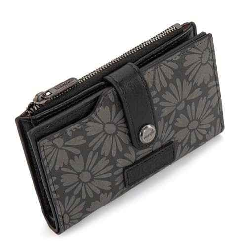 Wrangler Wallet for Women Bifold Card Holder with Zipper and ID Window - color: Sunflower-Black