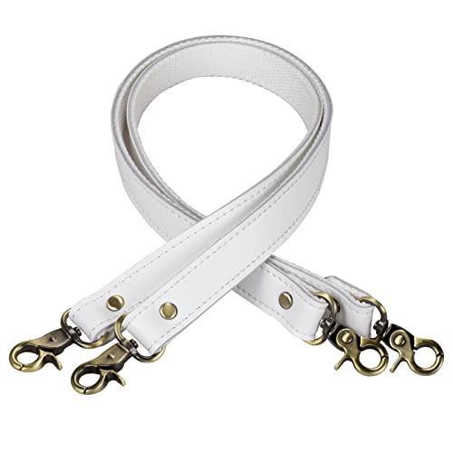 Allzedream Genuine Leather Purse Strap Sewing Canvas Replacement Handbag Shoulder Bag 2 Pcs - color: White, Gold Hareware