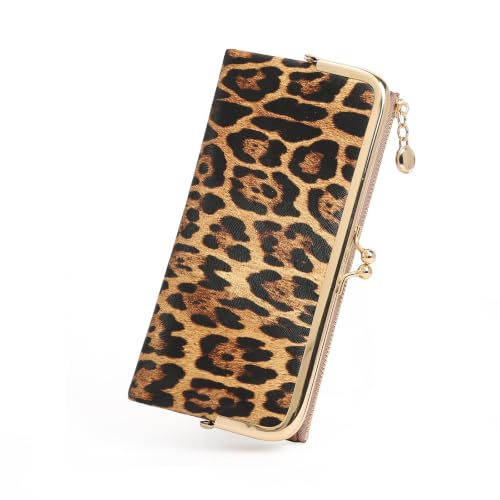 GOIACII Womens Wallet Kiss Lock Bifold Leather Wallets for Women Leopard Print - color: A03 Leopard Print