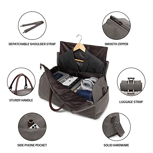 seyfocnia Convertible Travel Garment Bag,Carry on Garment Duffel Bag for Men Women - 2 in 1 Hanging Suitcase Suit Business Travel Bag - color: Grey-backpack