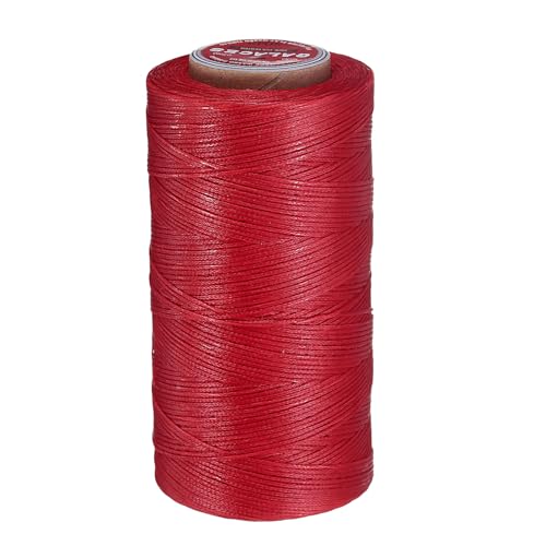 uxcell Flat Leather Sewing Waxed Thread, 270m / 295 Yards Polyester Wax String, 150D Wax Stitching Cord for Leather Crafts, Bookbinding, Bracelets Braided, Red - color: Red