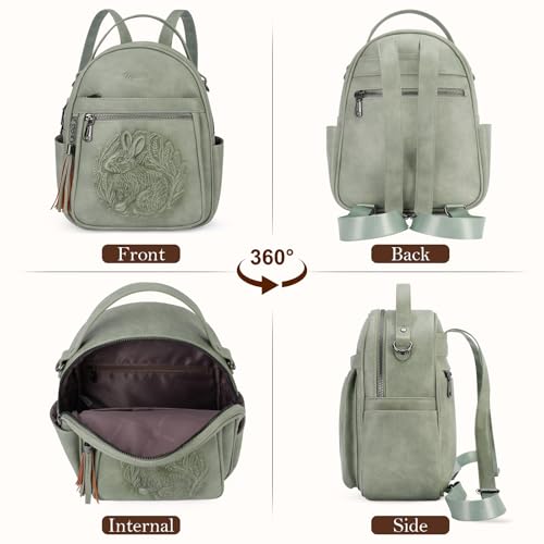 Mini Backpack Purse for Women,Vegan Leather Small Backpack for Daily | Embossed Lightweight Water-Resistance Travel Mini Fashion Daypack Bag,Ladies Casual Backpack Purse Gift Choice for Women - color: Green-rabbit