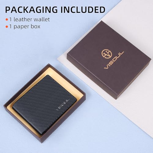 VISOUL Mens Wallet Bifold RFID Protected with 2 ID Windows 8 Credit Card Slots 2 Cash Compartments, Carbon Fiber Leather Wallet for Men Gift Box (Black+Burgundy) - color: Black+Burgundy