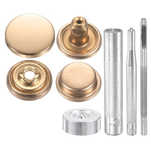HARFINGTON 24Set Leather Snaps Fasteners Kit 17mm Dia Brass Press-Stud Cap Button 2.95" Length Metal Snap Buttons with 4 Install Tools for Coat Bag Leather Marine Boat Canvas, Gold - color: Gold, size: 17mm