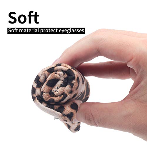 Face Shadow Double Glasses Case Soft Eyeglass Case For Women Men | Sponge-padded Lining Squeeze Top Sunglasses Case Stitched Cleaning Cloth Removable Wrist Strap for Daily Use Travel - color: Leopard Brown