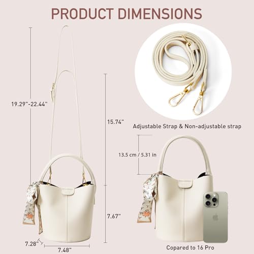 Mini Bucket Bags for Women, Vegan Leather Small Crossbody Purse with Removable Straps Trendy Top Handle Shoulder Straps - color: Beige