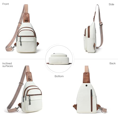 Leresas 7L Sling Bag for Women Crossbody Bag Sling Purse Fanny Packs Vegan Leather Chest Bag Trendy Handbag Travel Anti Theft - color: Beige