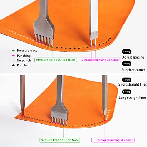 WUTA Leather Hole Punch Tool Pricking Iron Hole Puncher 6mm 1/2/4/6 Prong Tooth Lacing Diamond Stitching Chisel Set for DIY Leather Craft Kits (Silver) - color: Silver, size: 1nd 6mm 1/2/4/6