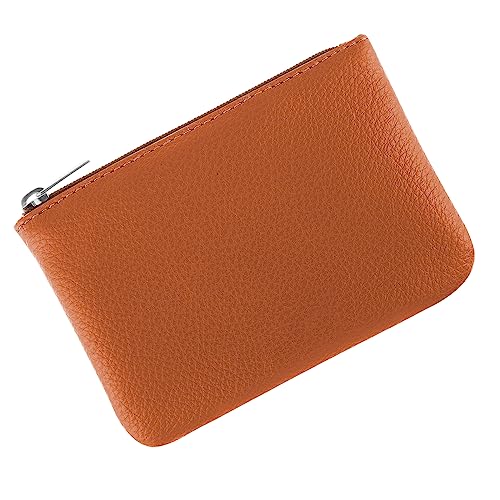 simarro Brown Coin Purse, Leather Zipper Change Purse | Portable Coin Wallet Mini Change Holder for Women Coin Pocket for Women Credit Card Folded Bills ID Key Headset Lipstick - color: Brown
