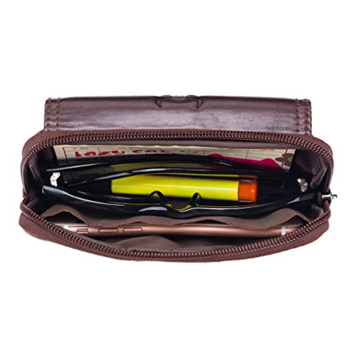 Leather Phone Belt Bag Holster Pouch for Men Loop Flip Coin Purse Case Cell Phone Waist Pack Pouch Case - color: #01brown