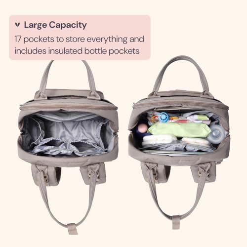 BabbleRoo Diaper Bag Backpack - Baby Essentials Travel Tote - Multi Function Water Resistant Diaper Bag, Travel Essentials Baby Bag with Changing Pad, Stroller Straps & Pacifier Case - Unisex, Khaki - color: Khaki, size: Large